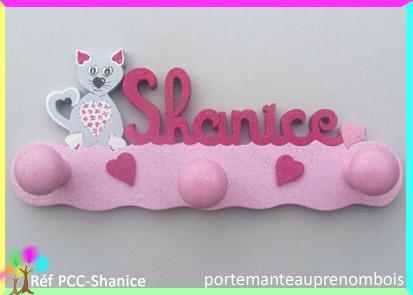 Portemanteau prenom bois chat coeur shanice