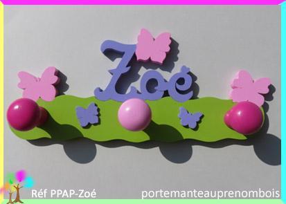 Portemanteau prenom bois papillons zoe